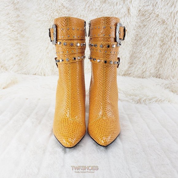 Final Sale Strap Top Studded 4" Chunky Heel Ankle Boots - Picture 6 of 15